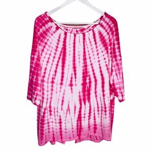 Calvin Klein plus size pink & white tie dye open back performance top size 1X